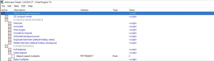 Astroneer Cheat Table
